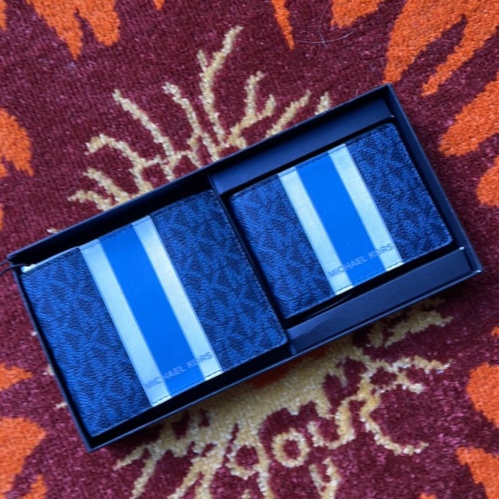 Michael Kors Men`s Gifting Bifold 3 in 1 Wallet Box Set Admiral Multi - Picture 5 of 14